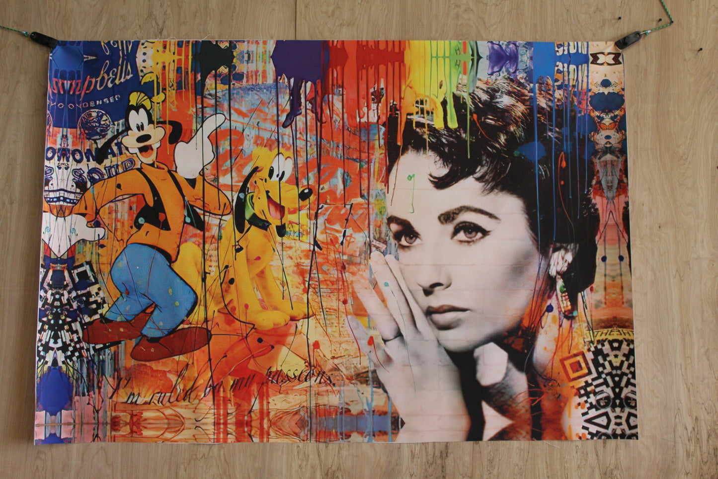Liz Taylor And Goofy Pop Art Replica, a Giant Unstretched Canvas, 64"x44"
