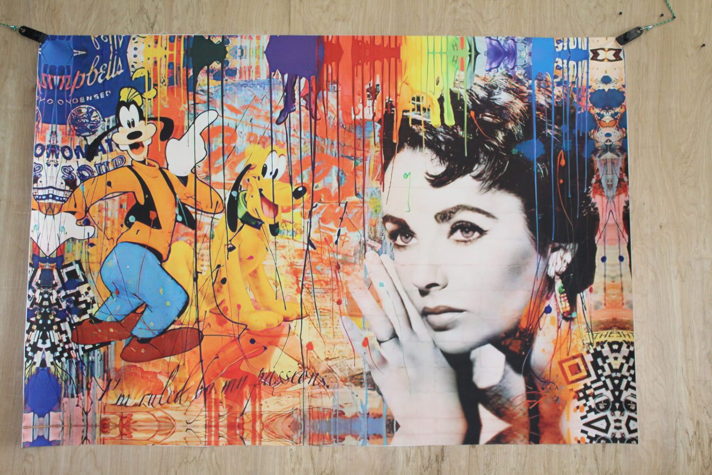 Liz Taylor And Goofy Pop Art Replica, a Giant Unstretched Canvas, 64"x44"