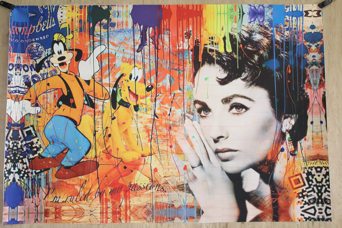 Liz Taylor And Goofy Pop Art Replica, a Giant Unstretched Canvas, 64"x44"
