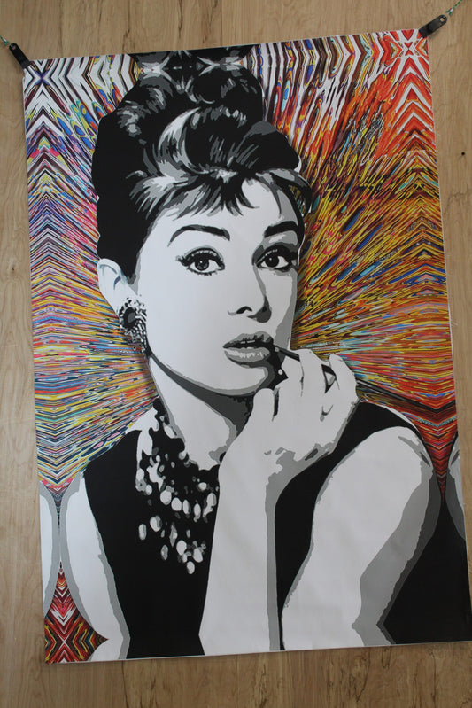 Audrey Hepburn Pop Art Unstretched Painting an Oliver Neilson Replica, 44"x64"