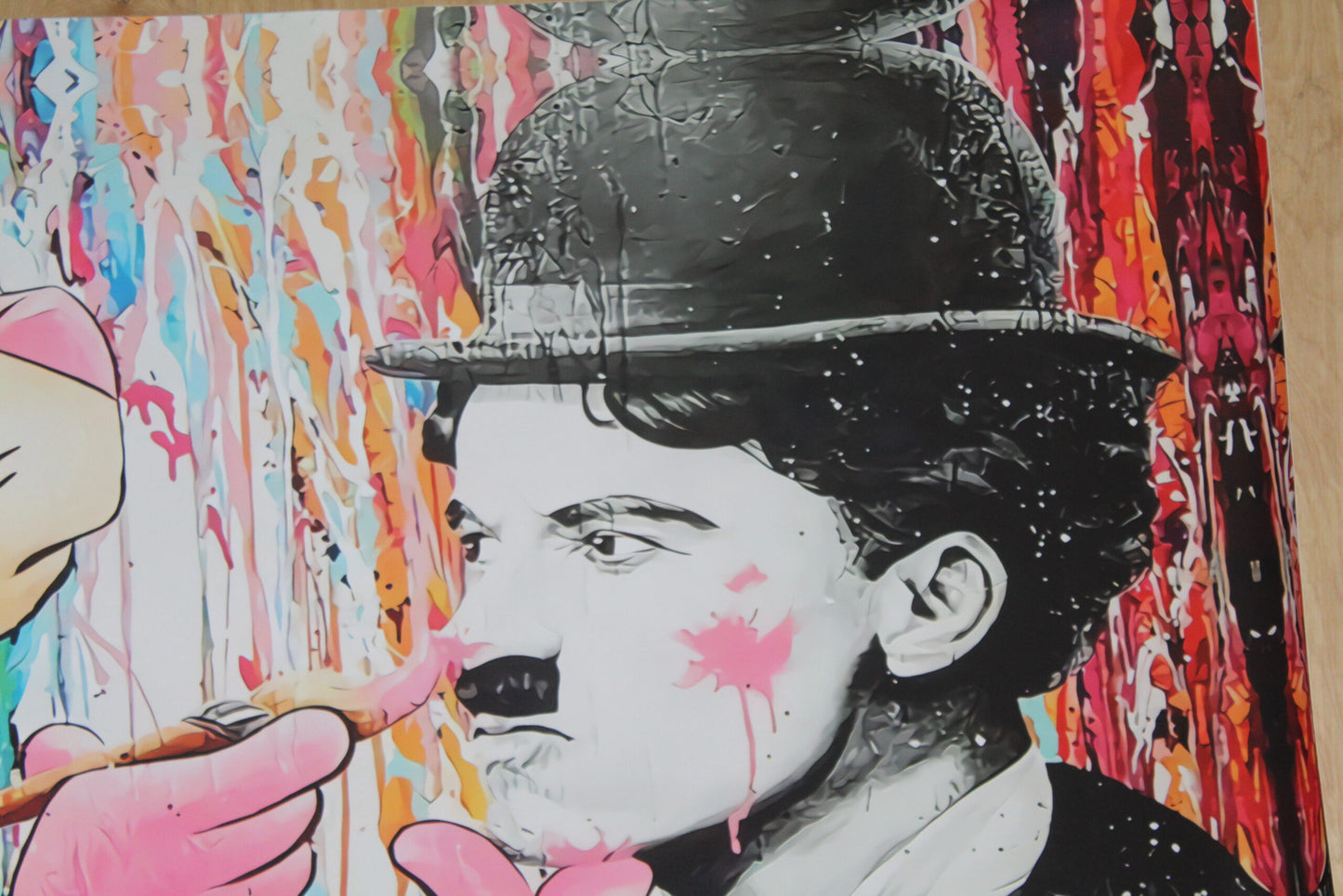 Pink Panther and Charli Chaplin Pop Art Giant size Unstretched Painting, 64"x44"