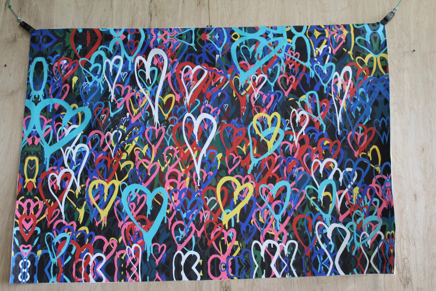 Graffiti Hearts Love, A giant Pop Art Unstretched Painting on Canvas, 64"x44"