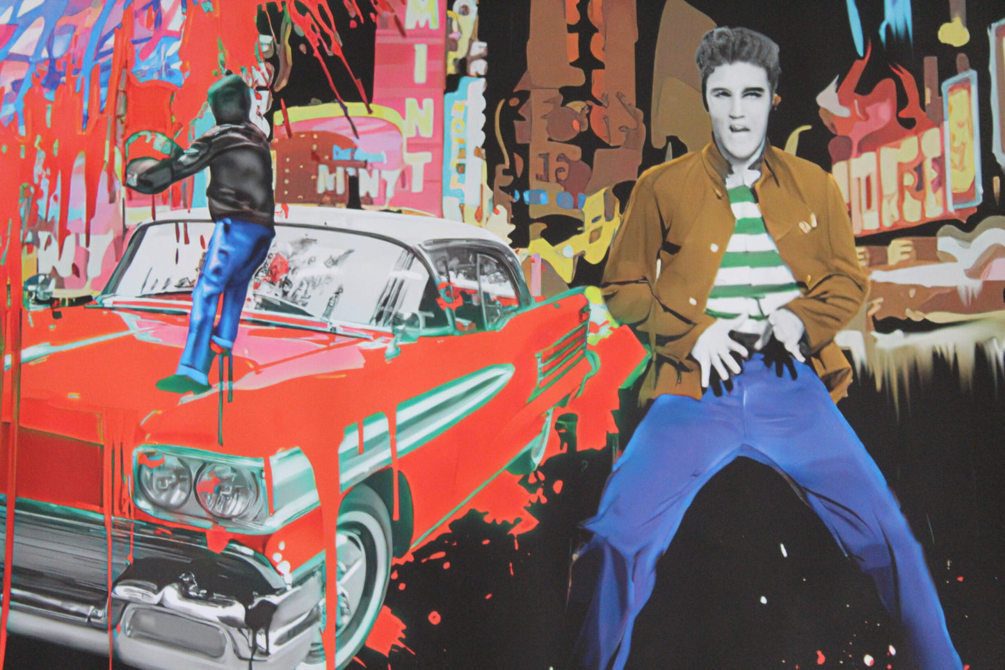 Elvis with a splash a Marc Rudinsky Replica, a Giant Unstretched Canvas, 64"x44"