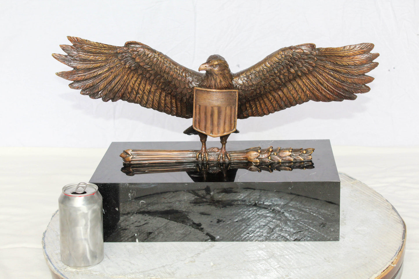 Nifao Majestic American Eagle Bronze Sculpture with Shield – Lost-Wax Cast, Classic Patina Finish, Mounted on Marble Base – Symbol of Strength, Freedom, Patriotism & Honor20 x 8" x 14"H