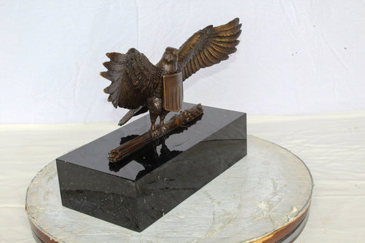 Nifao Majestic American Eagle Bronze Sculpture with Shield – Lost-Wax Cast, Classic Patina Finish, Mounted on Marble Base – Symbol of Strength, Freedom, Patriotism & Honor20 x 8" x 14"H