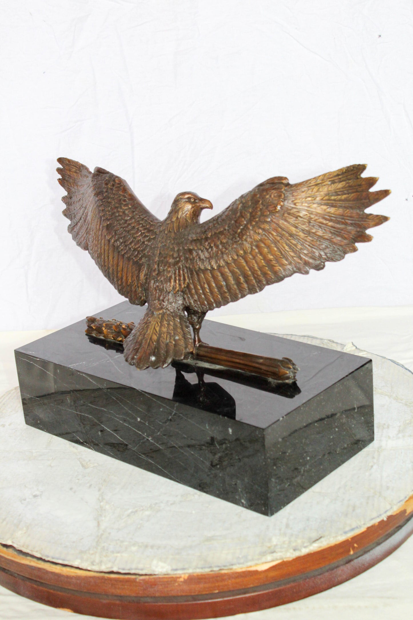 Nifao Majestic American Eagle Bronze Sculpture with Shield – Lost-Wax Cast, Classic Patina Finish, Mounted on Marble Base – Symbol of Strength, Freedom, Patriotism & Honor20 x 8" x 14"H