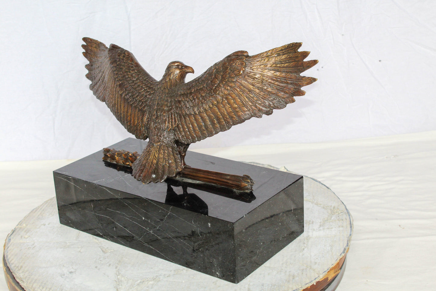 Nifao Majestic American Eagle Bronze Sculpture with Shield – Lost-Wax Cast, Classic Patina Finish, Mounted on Marble Base – Symbol of Strength, Freedom, Patriotism & Honor20 x 8" x 14"H