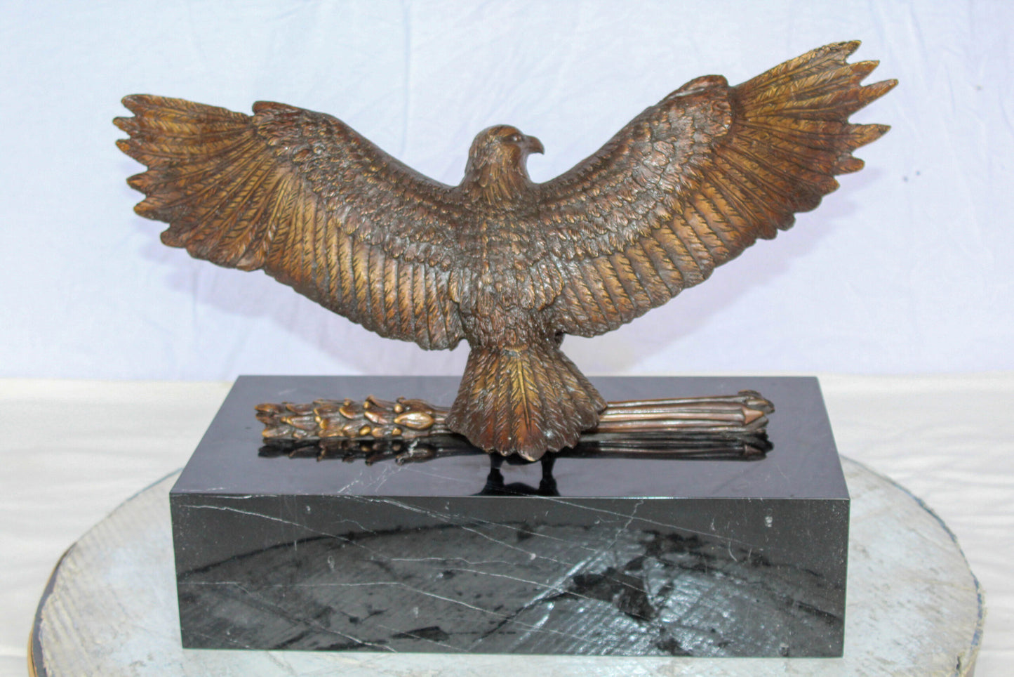 Nifao Majestic American Eagle Bronze Sculpture with Shield – Lost-Wax Cast, Classic Patina Finish, Mounted on Marble Base – Symbol of Strength, Freedom, Patriotism & Honor20 x 8" x 14"H