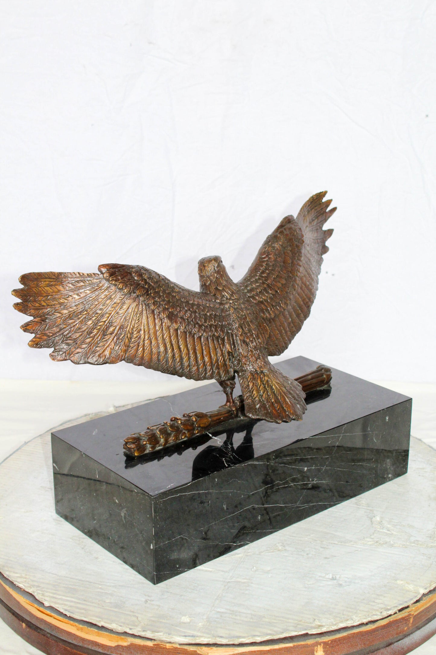 Nifao Majestic American Eagle Bronze Sculpture with Shield – Lost-Wax Cast, Classic Patina Finish, Mounted on Marble Base – Symbol of Strength, Freedom, Patriotism & Honor20 x 8" x 14"H