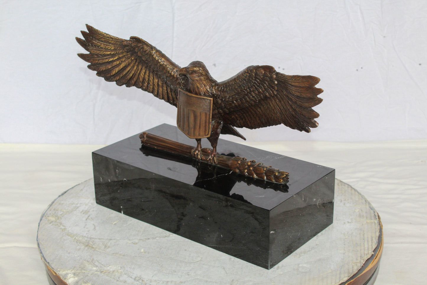 Nifao Majestic American Eagle Bronze Sculpture with Shield – Lost-Wax Cast, Classic Patina Finish, Mounted on Marble Base – Symbol of Strength, Freedom, Patriotism & Honor20 x 8" x 14"H