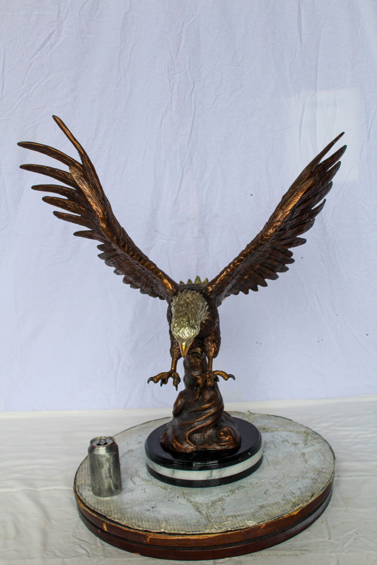 Bronze Eagle Statue With Outstretched Wings on Marble Base 17" x 29" x 32"H