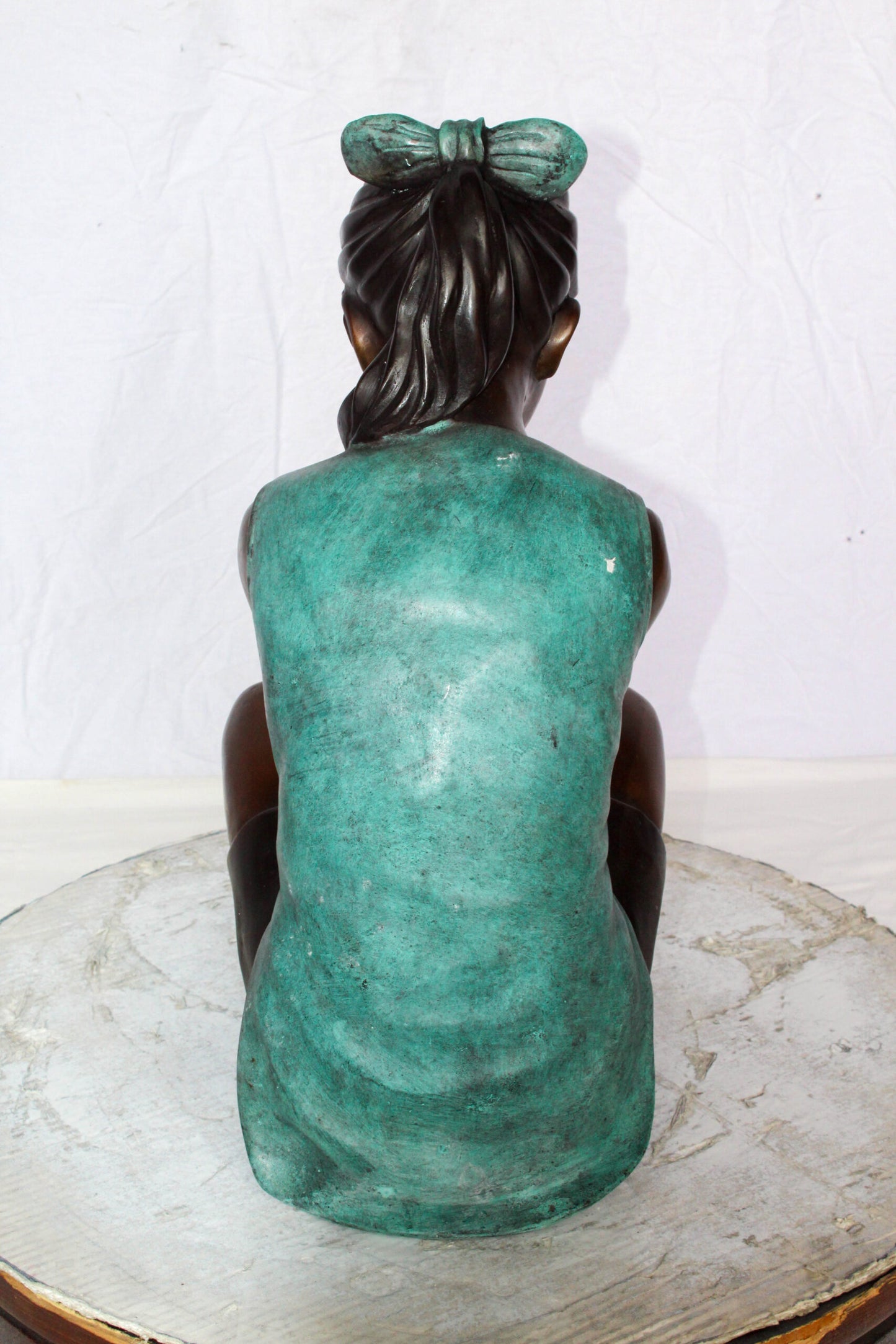 Bronze Girl Holding Bird Statue Lost Wax Sculpture with Patina 19" x 10" x 20"H