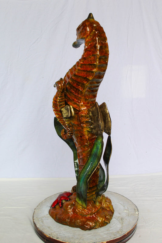 Nifao Bronze Seahorse with Baby Sculpture – Handcrafted Lost Wax Cast Ocean Life Statue with Seagrass & Starfish Details – Rich Patina & Polished Accents Coastal Marine Decor -16" x 14" x 43"H