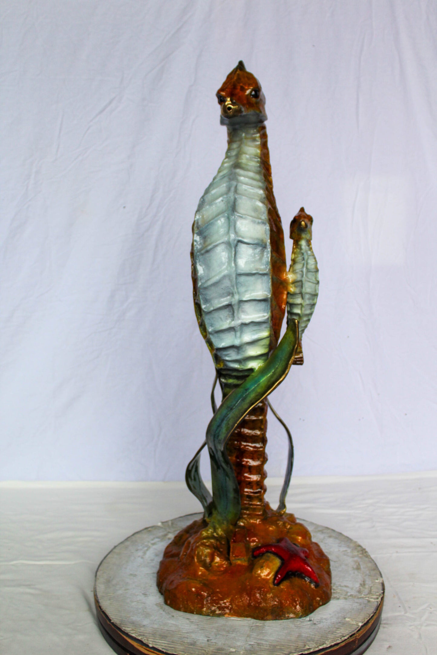 Bronze Seahorse And Baby Statue Ocean Reef Art Décor 16" x 14" x 43"H