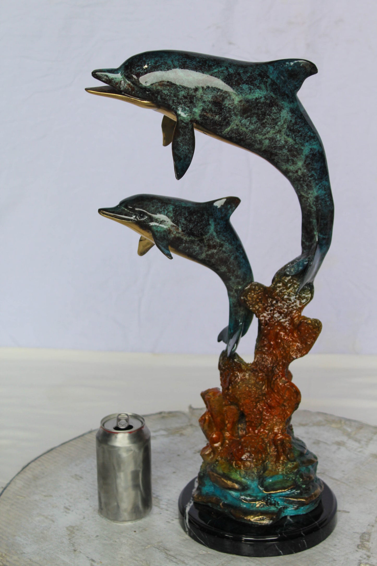 Bronze Dolphin Pair Statue Coastal Ocean Décor 8" x 11" x 22"H