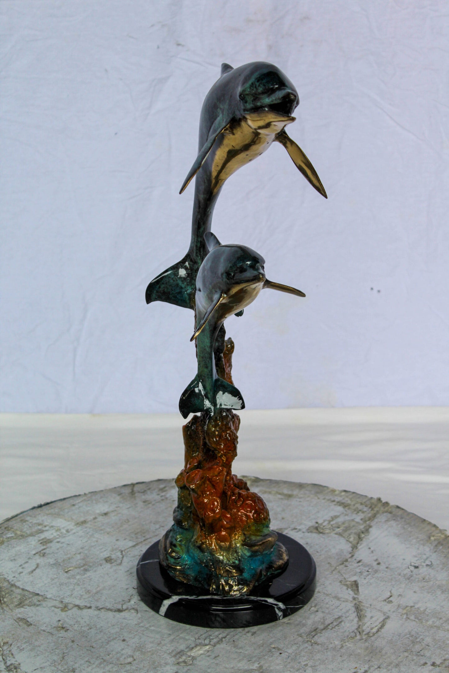 Bronze Dolphin Pair Statue Coastal Ocean Décor 8" x 11" x 22"H