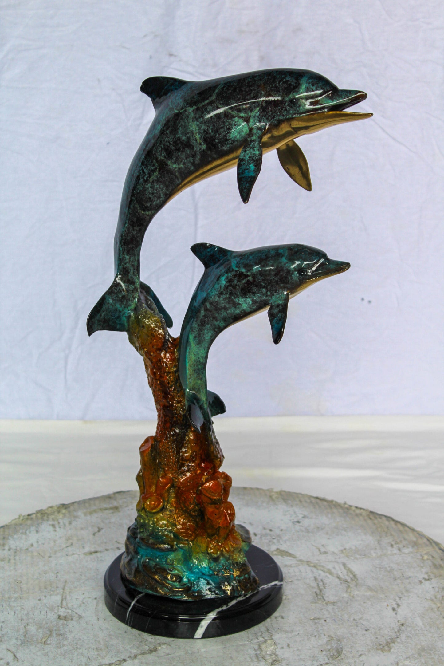 Bronze Dolphin Pair Statue Coastal Ocean Décor 8" x 11" x 22"H