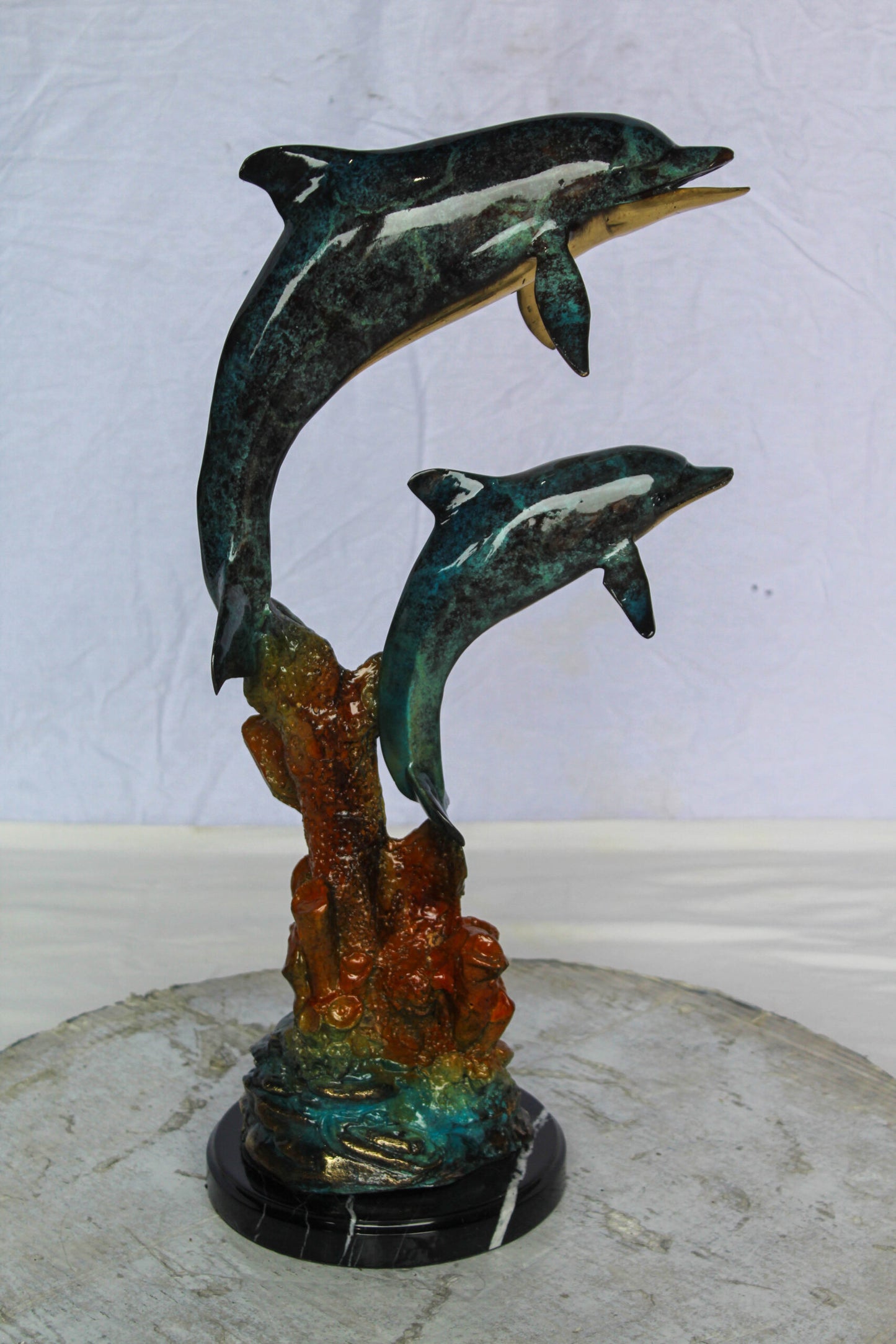 Bronze Dolphin Pair Statue Coastal Ocean Décor 8" x 11" x 22"H