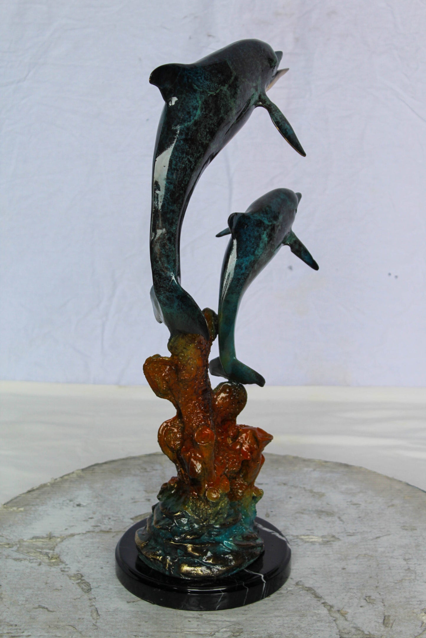 Bronze Dolphin Pair Statue Coastal Ocean Décor 8" x 11" x 22"H