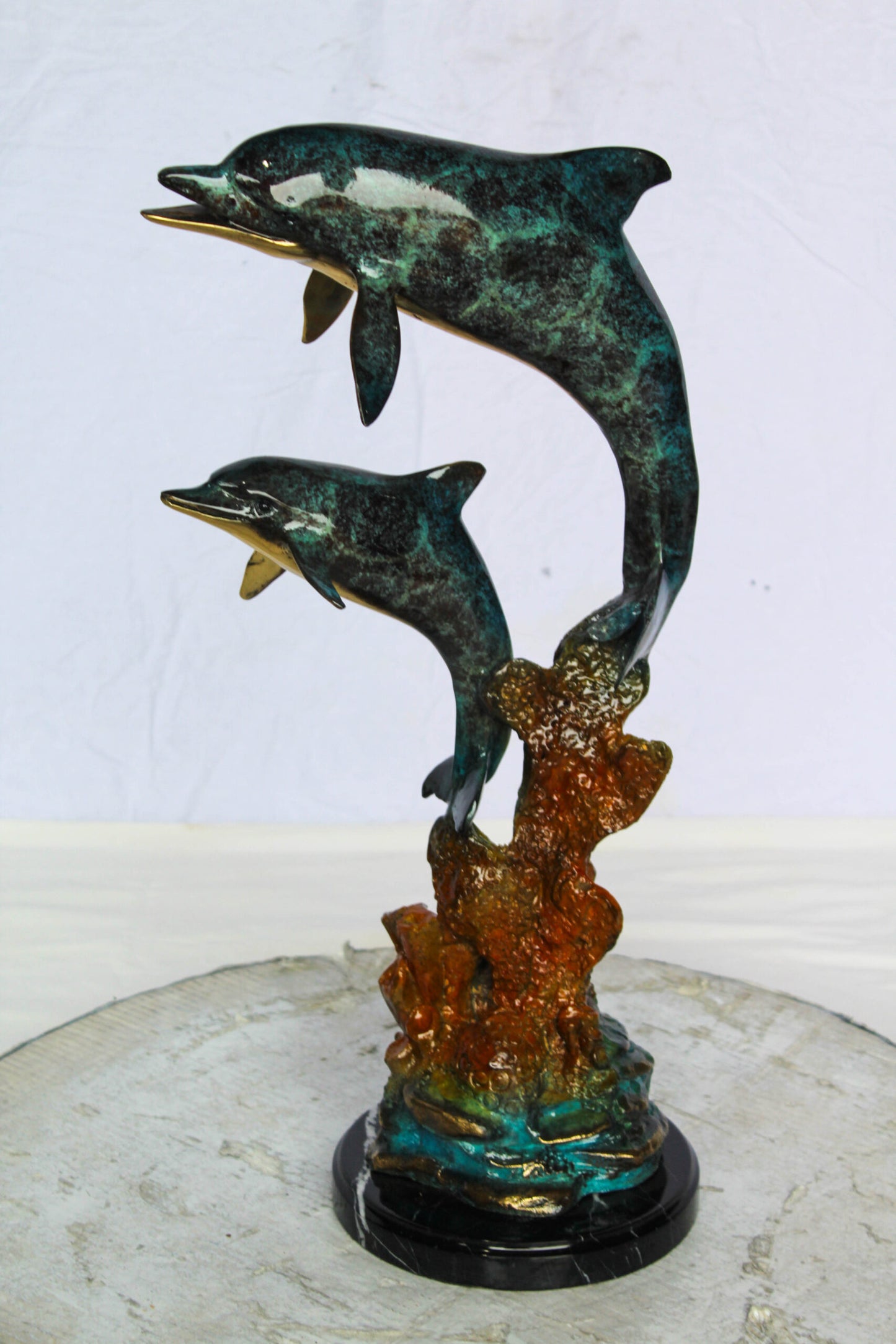 Bronze Dolphin Pair Statue Coastal Ocean Décor 8" x 11" x 22"H