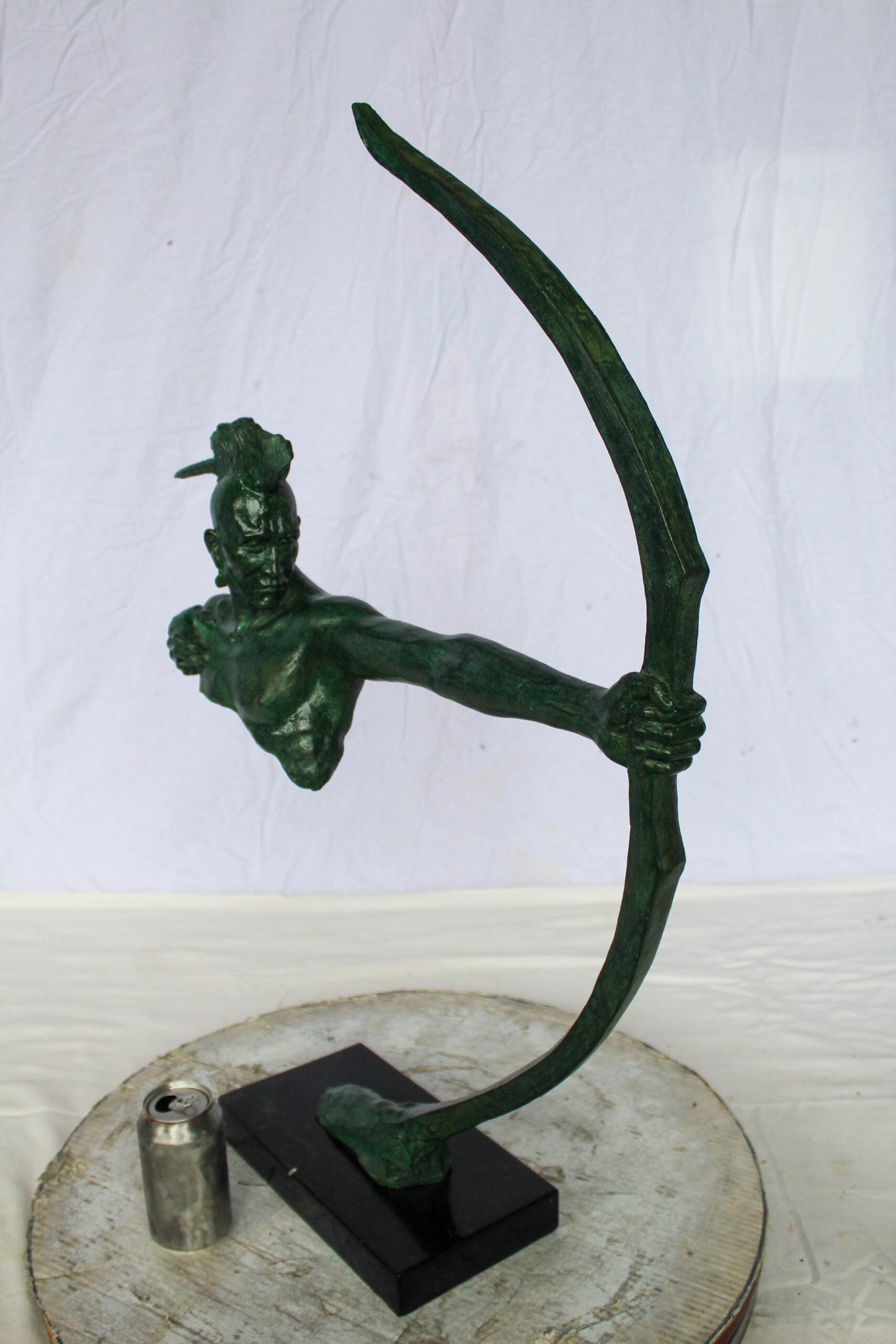 Nifao Native American Warrior with Long Bow Bronze Statue – Handcrafted Lost Wax Casting with Rich Patina – Powerful Tribal Art Sculpture Mounted on Base – Museum-Quality Detail 22" x 6" x 33"H