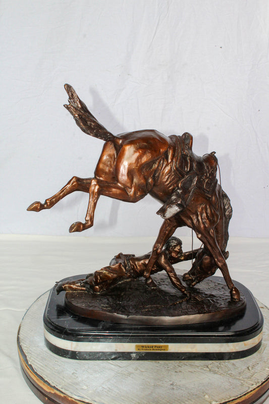 Nifao Brand – Wicked Pony Bronze Statue by Frederic Remington | Cowboy & Wild Horse Sculpture | Lost Wax Casting | Western Art Decor 19" x 11" x 23"H