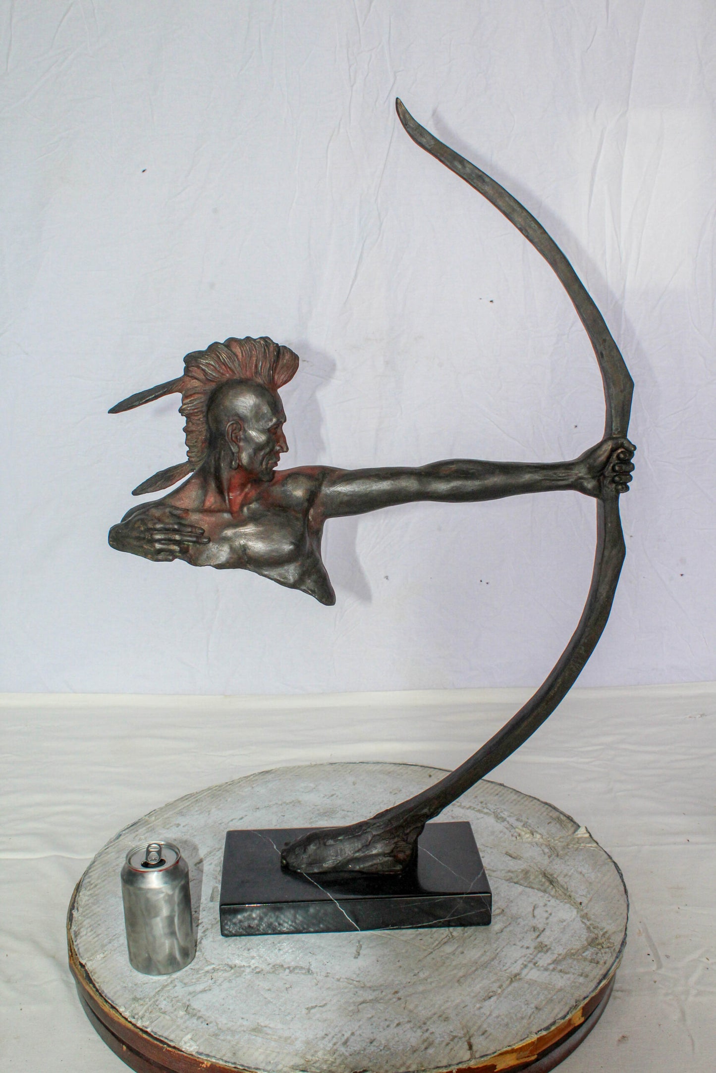 Native American Archer Bronze Statue Dark Brown Patina 22" x 6" x 33"H