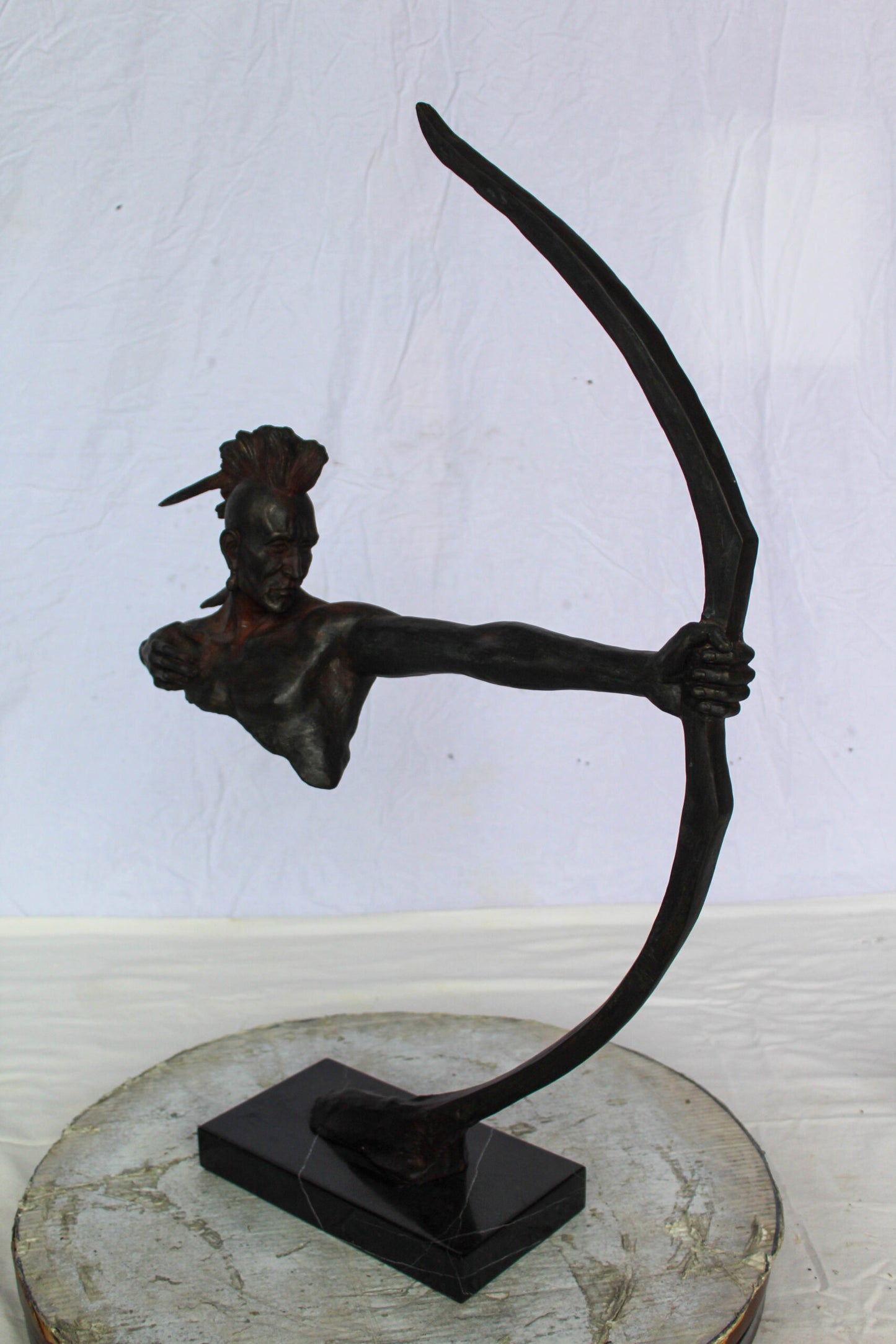 Native American Archer Bronze Statue Dark Brown Patina 22" x 6" x 33"H