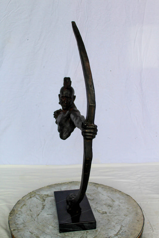 Native American Archer Bronze Statue Dark Brown Patina 22" x 6" x 33"H