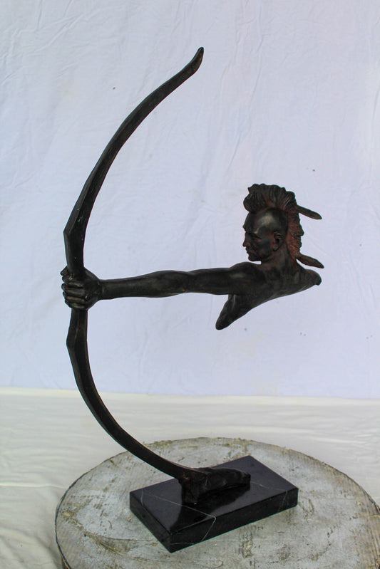 Native American Archer Bronze Statue Dark Brown Patina 22" x 6" x 33"H