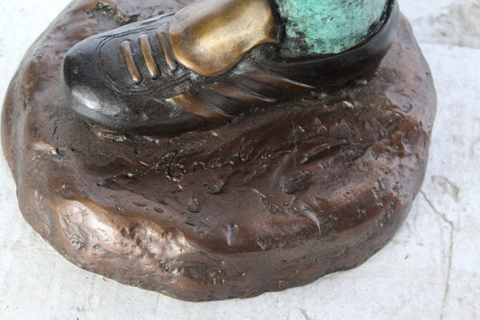 Nifao Bronze Baseball Pitcher Statue – Young Athlete Mid Throw with Green & Brown Patina Finish – Sports Decor & Gift – Handcrafted Lost Wax Casting- 21" x 12" x 37"H