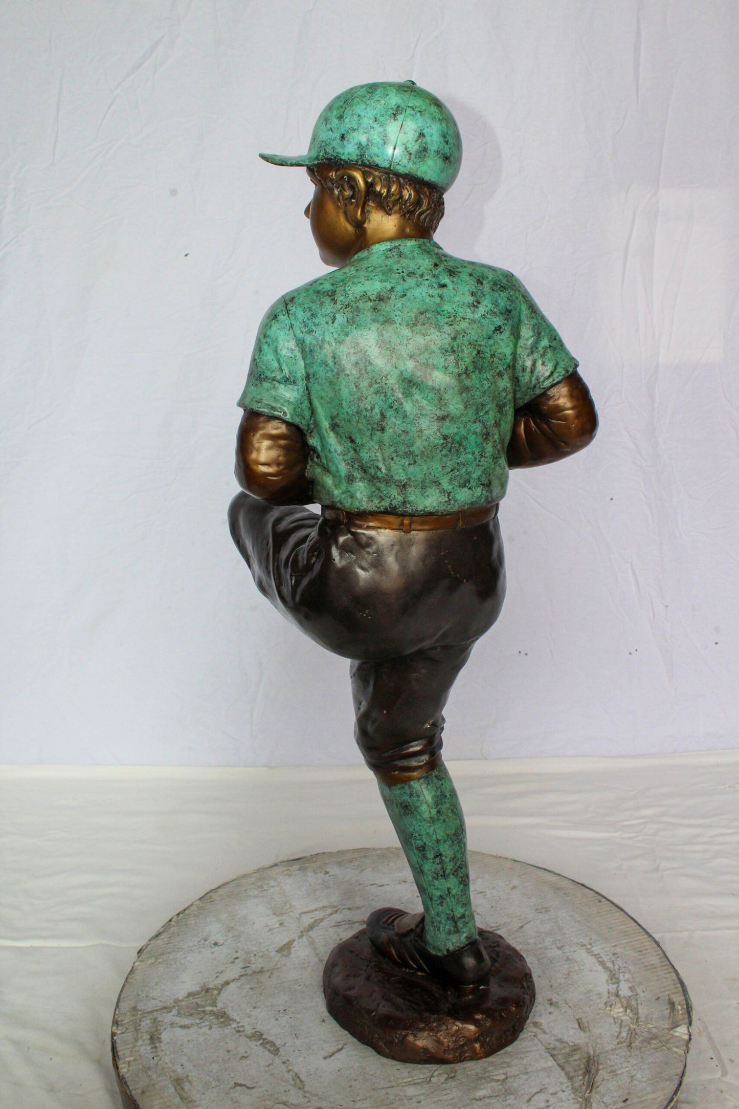 Nifao Bronze Baseball Pitcher Statue – Young Athlete Mid Throw with Green & Brown Patina Finish – Sports Decor & Gift – Handcrafted Lost Wax Casting- 21" x 12" x 37"H