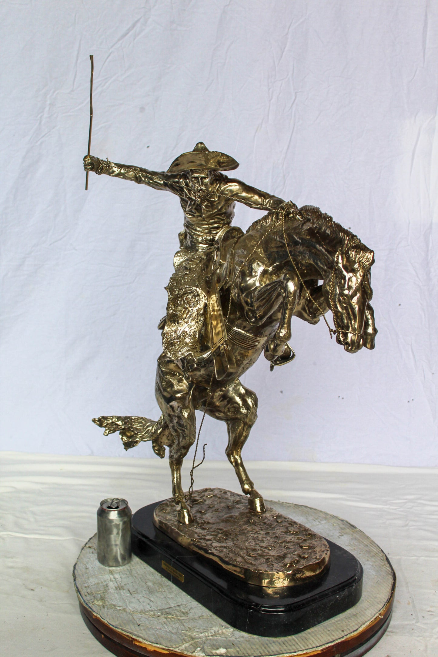 Jumbo Bronze Bronco Buster Statue Silver Finish Replica 26" x 11" x 30"H