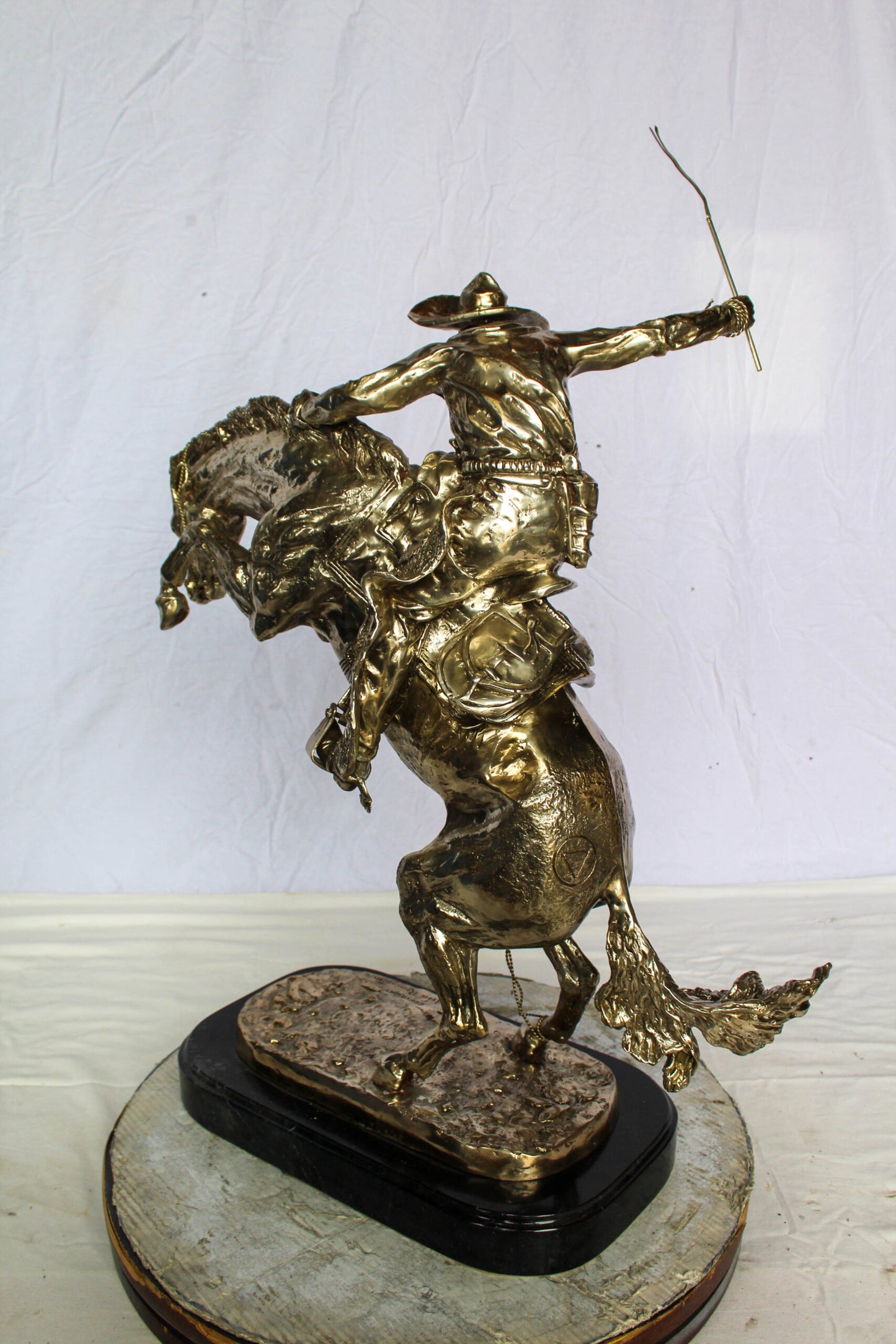 Jumbo Bronze Bronco Buster Statue Silver Finish Replica 26" x 11" x 30"H