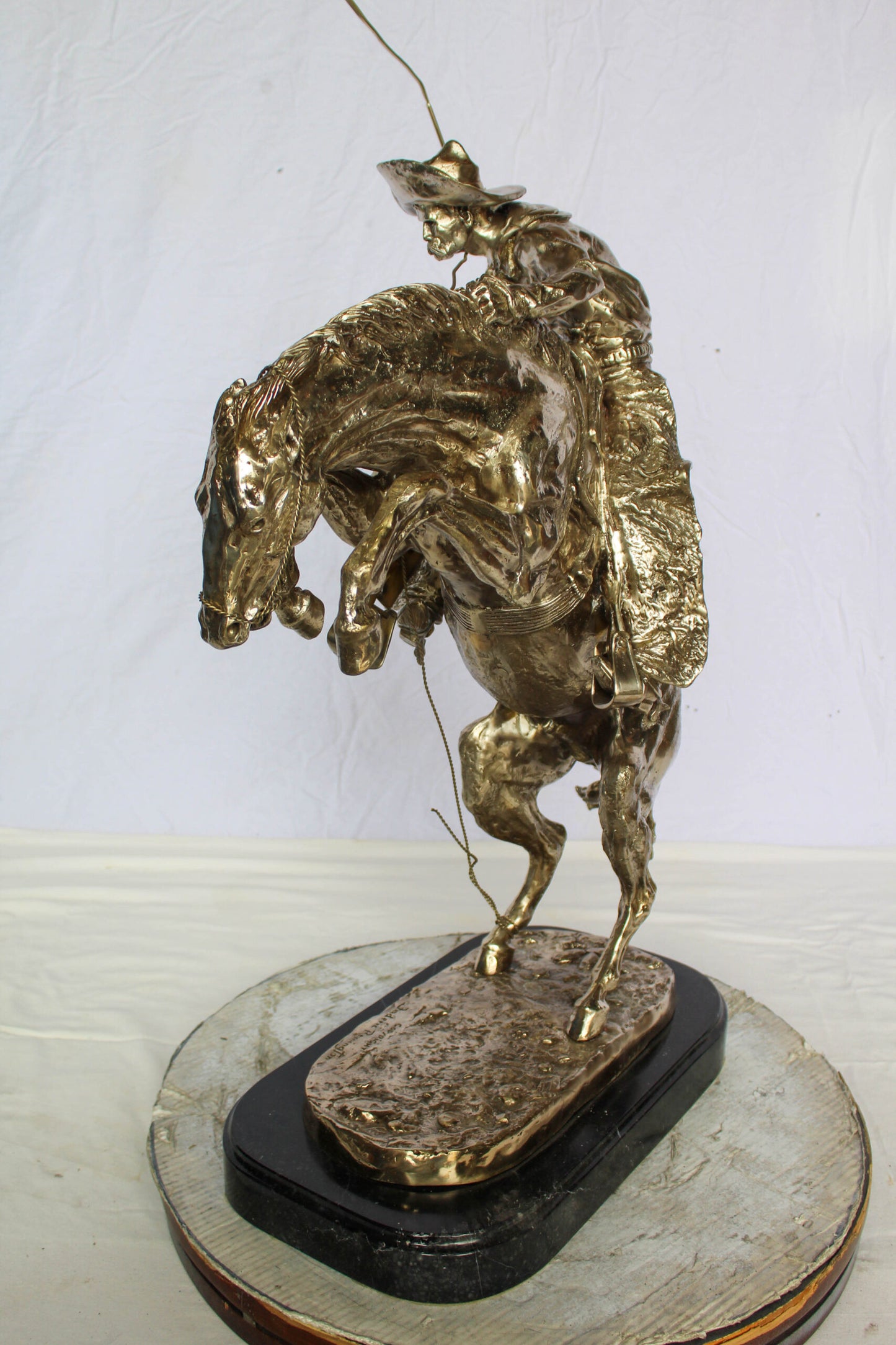 Jumbo Bronze Bronco Buster Statue Silver Finish Replica 26" x 11" x 30"H