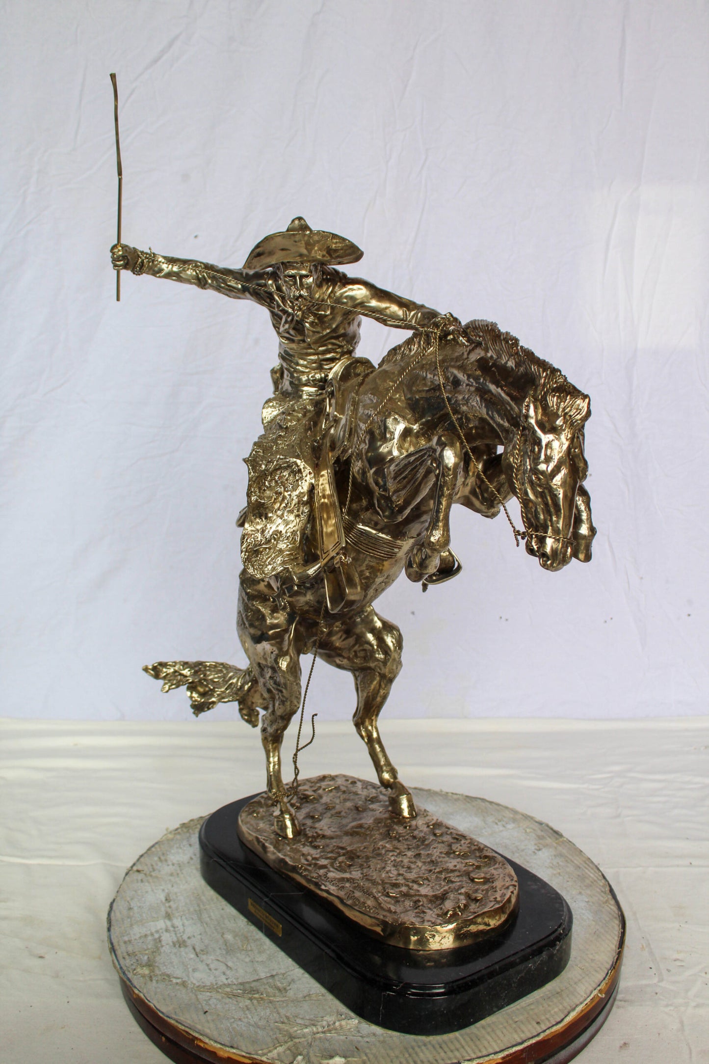 Jumbo Bronze Bronco Buster Statue Silver Finish Replica 26" x 11" x 30"H