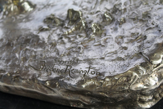 Nifao Jumbo Bronze Buffalo Horse Statue – Replica of Frederic Remington’s Iconic Sculpture – Native Rider with Charging Buffalo – Silver Patina Finish – Handcrafted Lost Wax Casting 22" x 12" x 32"H