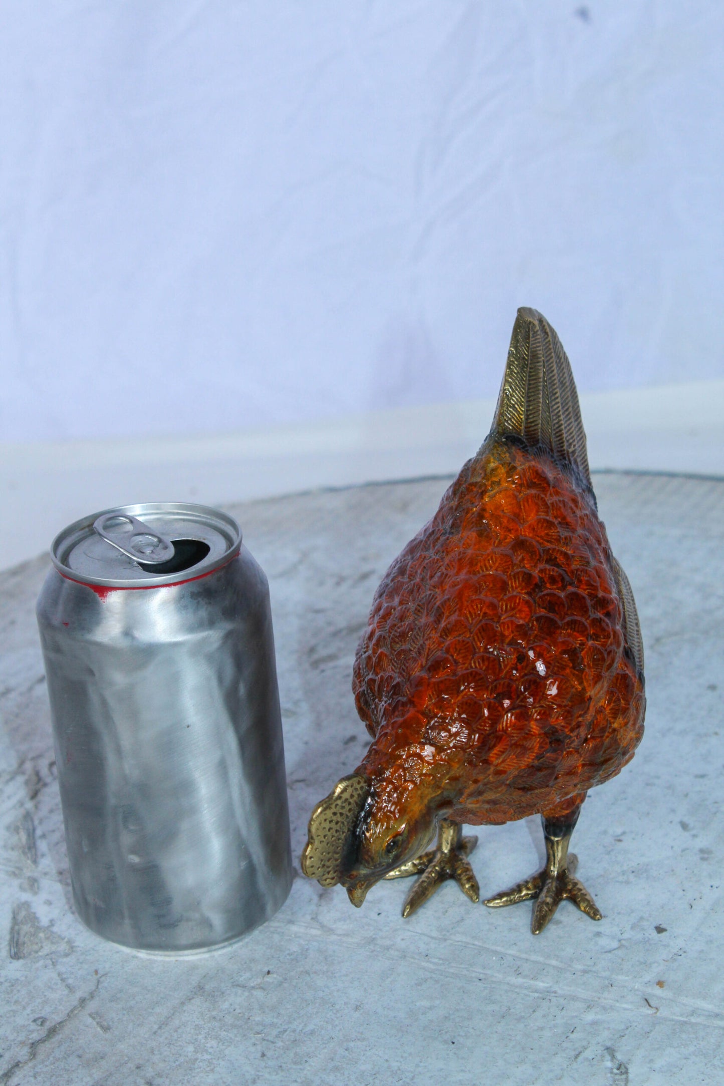 Bronze Small Figurine Chicken with Red Enamel and Gold Finish 8" x 4" x 7"H