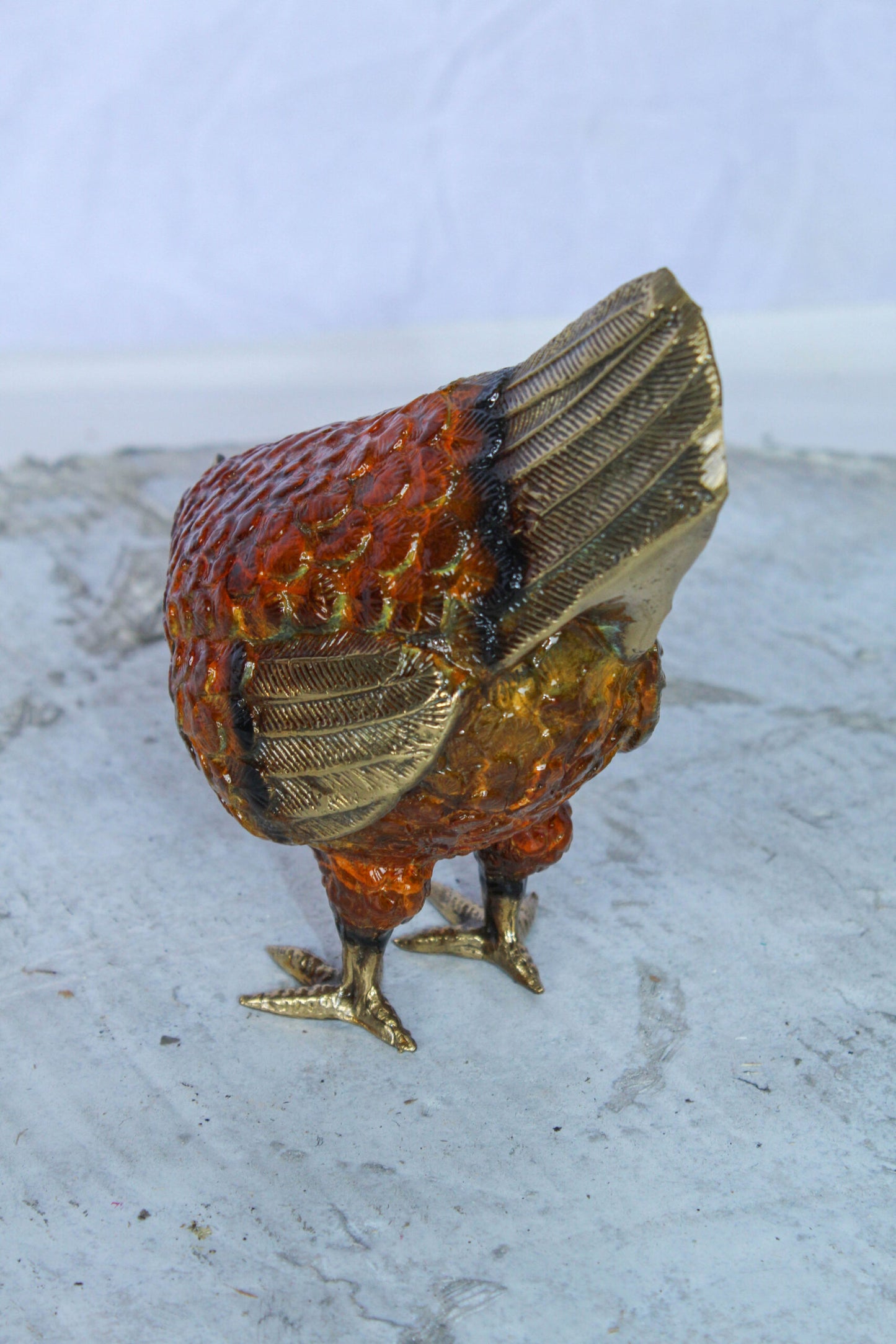 Bronze Small Figurine Chicken with Red Enamel and Gold Finish 8" x 4" x 7"H