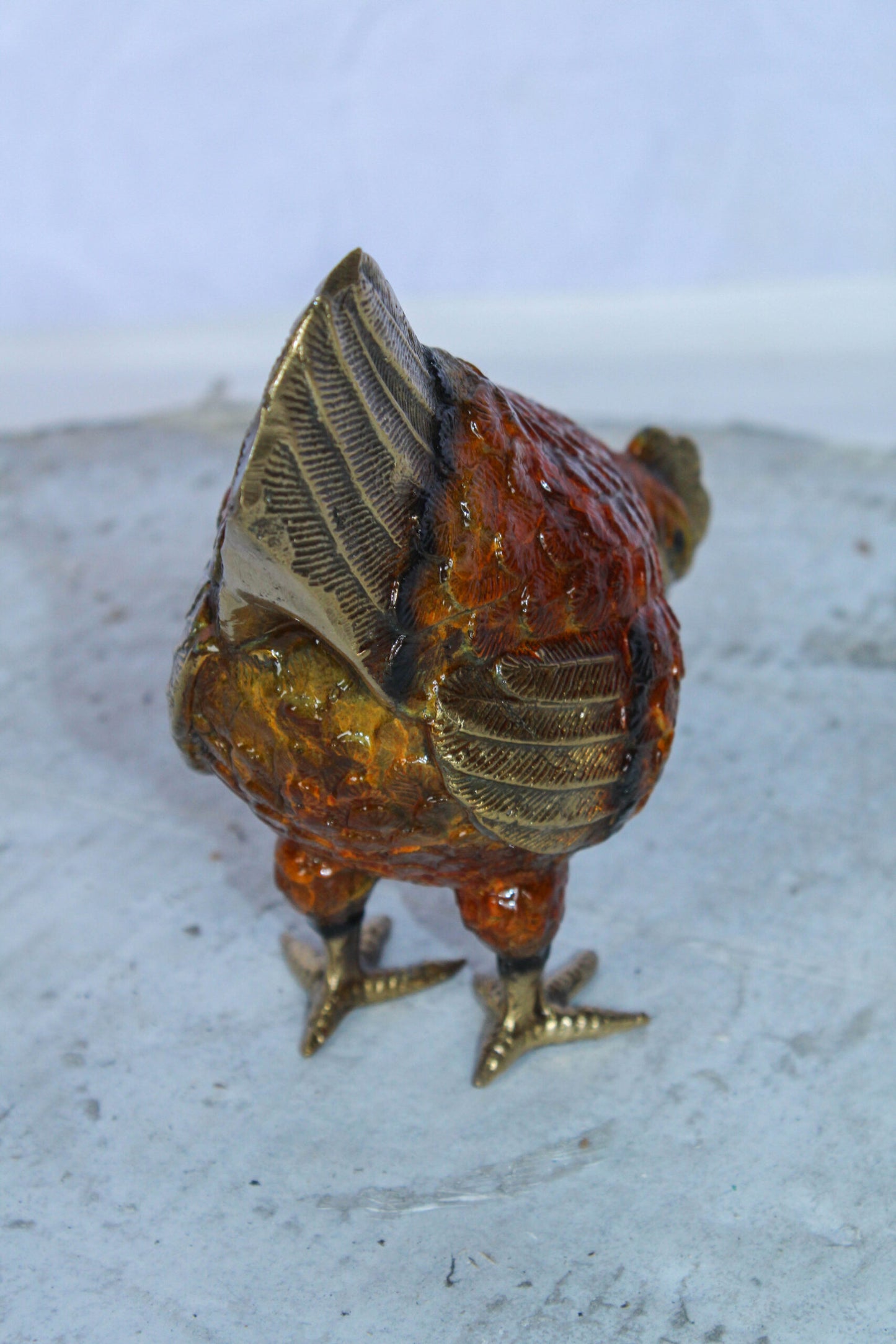Bronze Small Figurine Chicken with Red Enamel and Gold Finish 8" x 4" x 7"H
