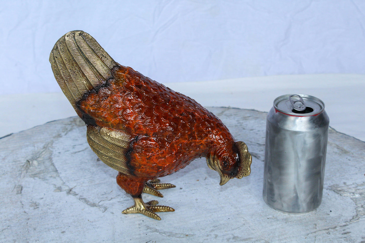 Nifao Bronze Chicken Figurine – Red Enamel Farmhouse Sculpture with Gold-Toned Wings & Tail – Handcrafted Lost Wax Casting – Rustic Kitchen & Country Home Decor Collectible 8" x 4" x 7"H