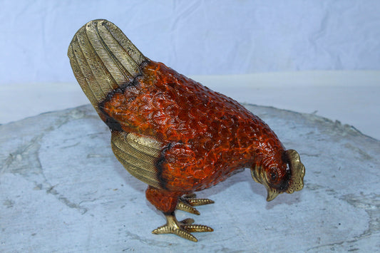 Nifao Bronze Chicken Figurine – Red Enamel Farmhouse Sculpture with Gold-Toned Wings & Tail – Handcrafted Lost Wax Casting – Rustic Kitchen & Country Home Decor Collectible 8" x 4" x 7"H