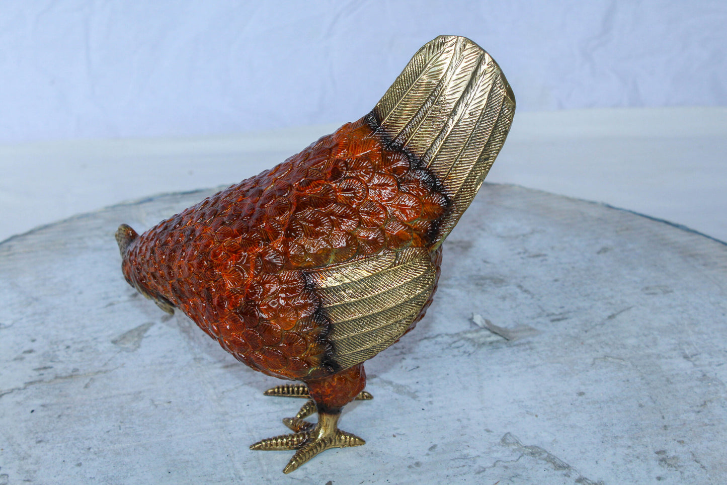 Bronze Small Chicken Figurine with Red Enamel and Gold Finish 8" x 4" x 7"H