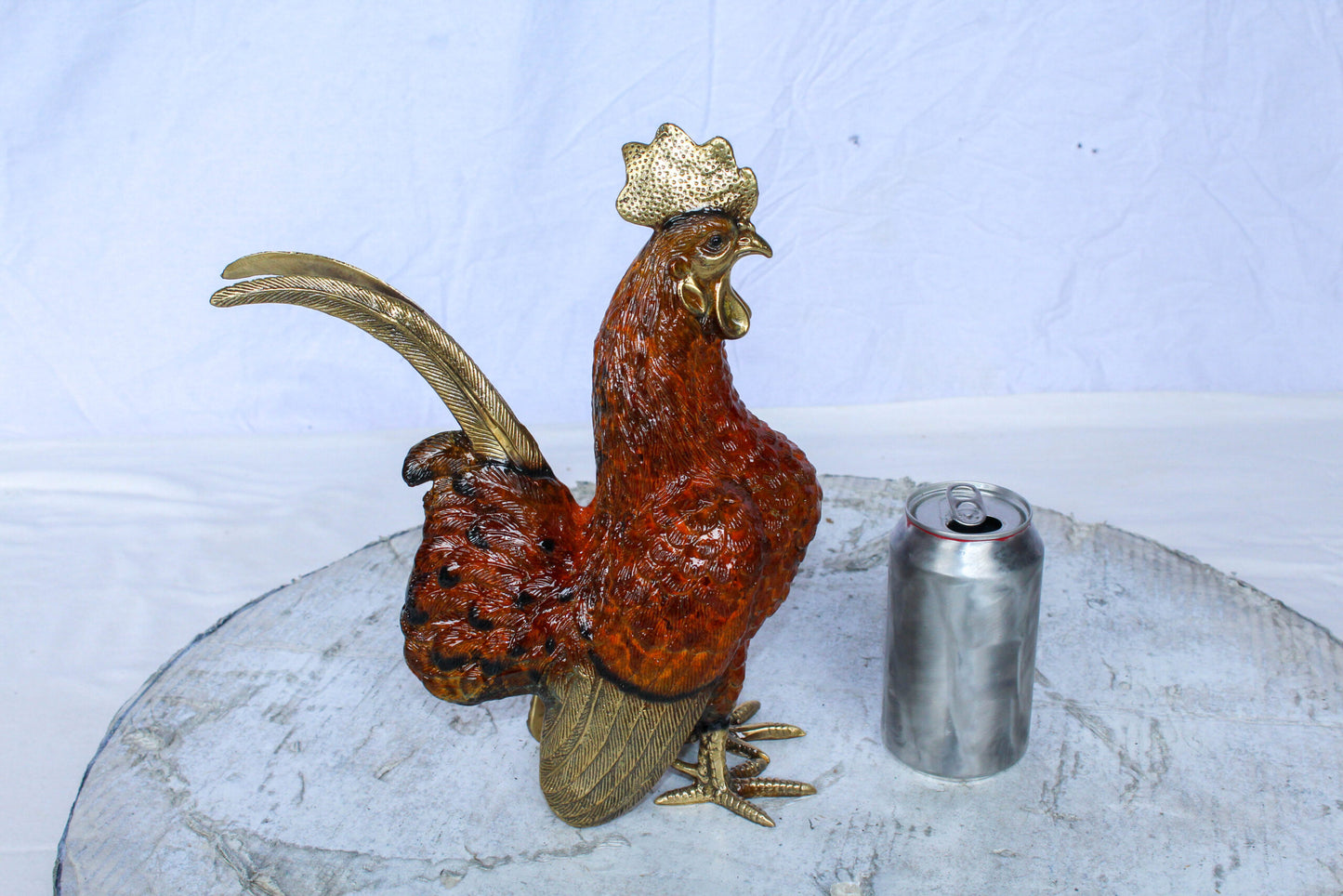 Decorative Bronze Rooster Statue with Red Enamel Finish 9" x 5" x 12"H