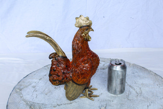 Decorative Bronze Rooster Statue with Red Enamel Finish 9" x 5" x 12"H