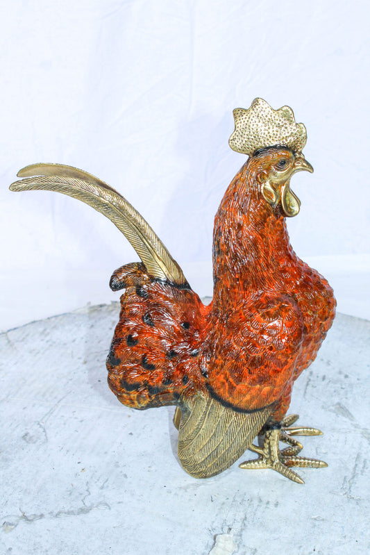 Decorative Bronze Rooster Statue with Red Enamel Finish 9" x 5" x 12"H