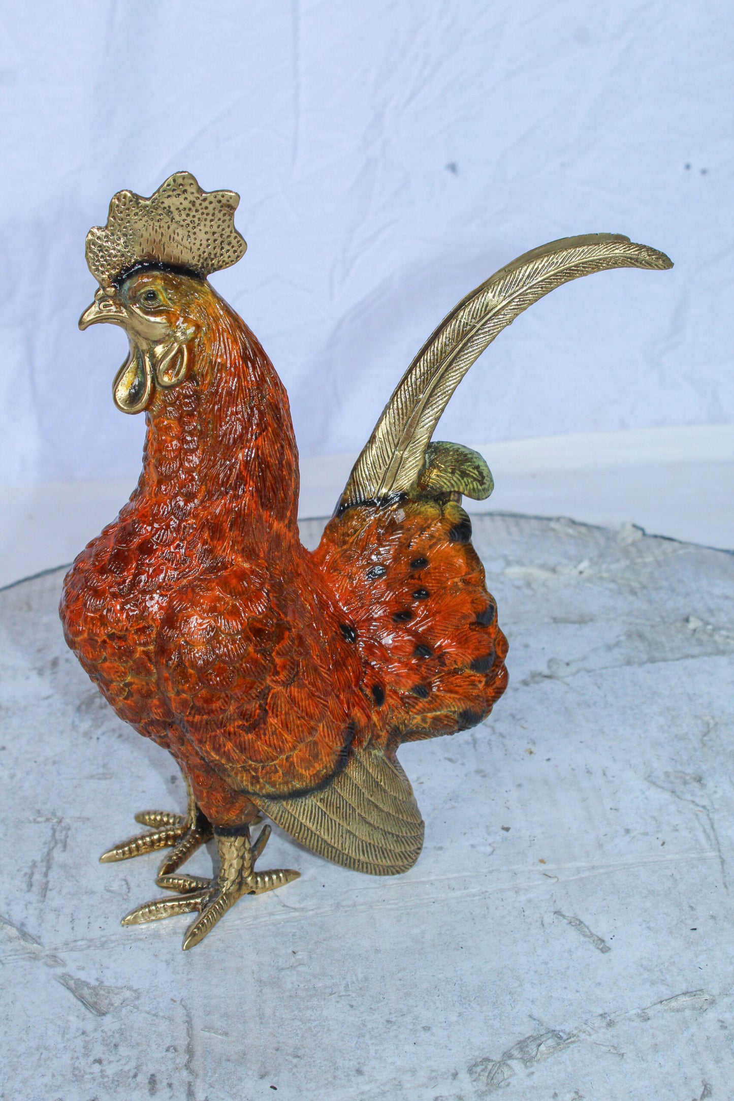 Decorative Bronze Rooster Statue with Red Enamel Finish 9" x 5" x 12"H