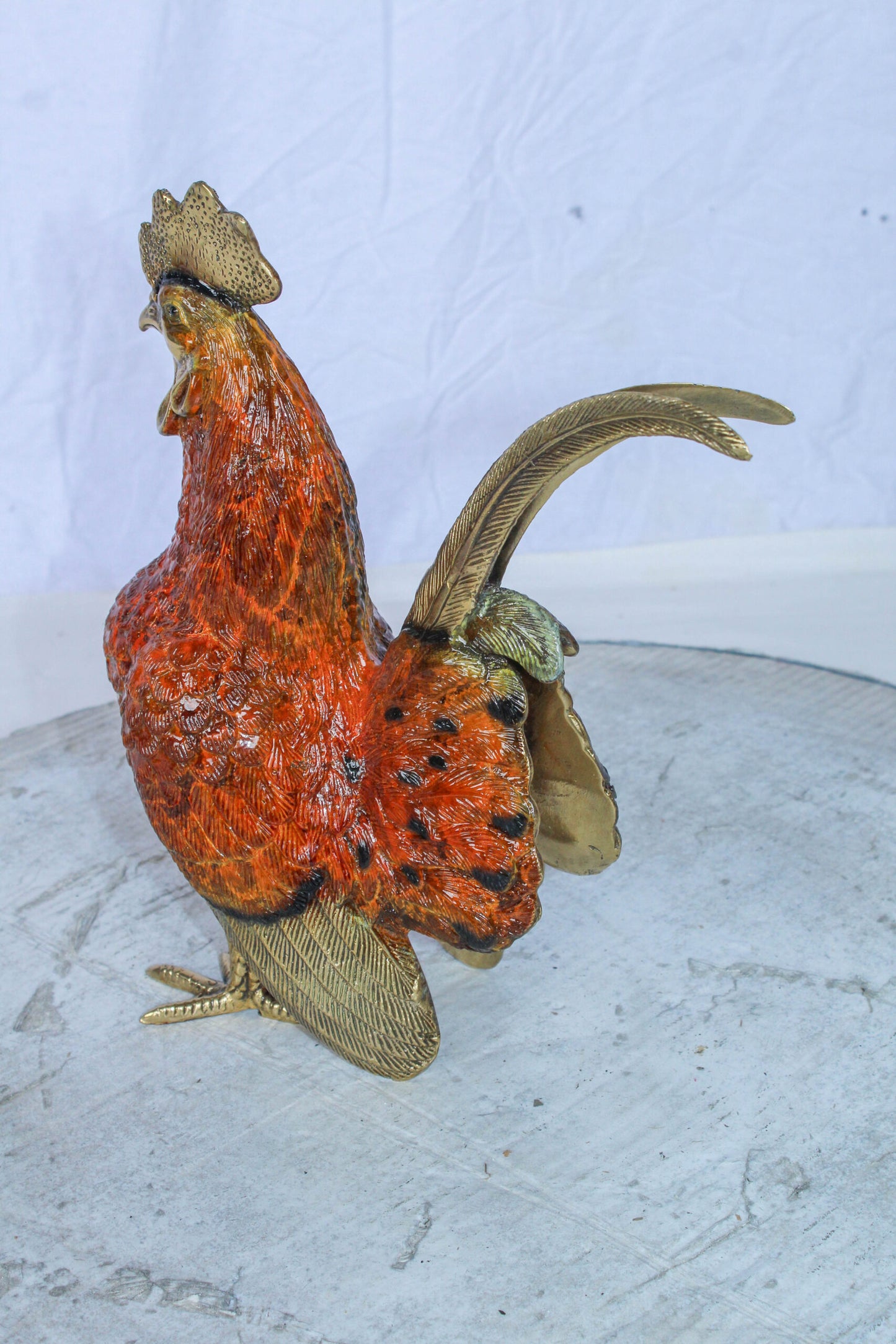 Decorative Bronze Rooster Statue with Red Enamel Finish 9" x 5" x 12"H