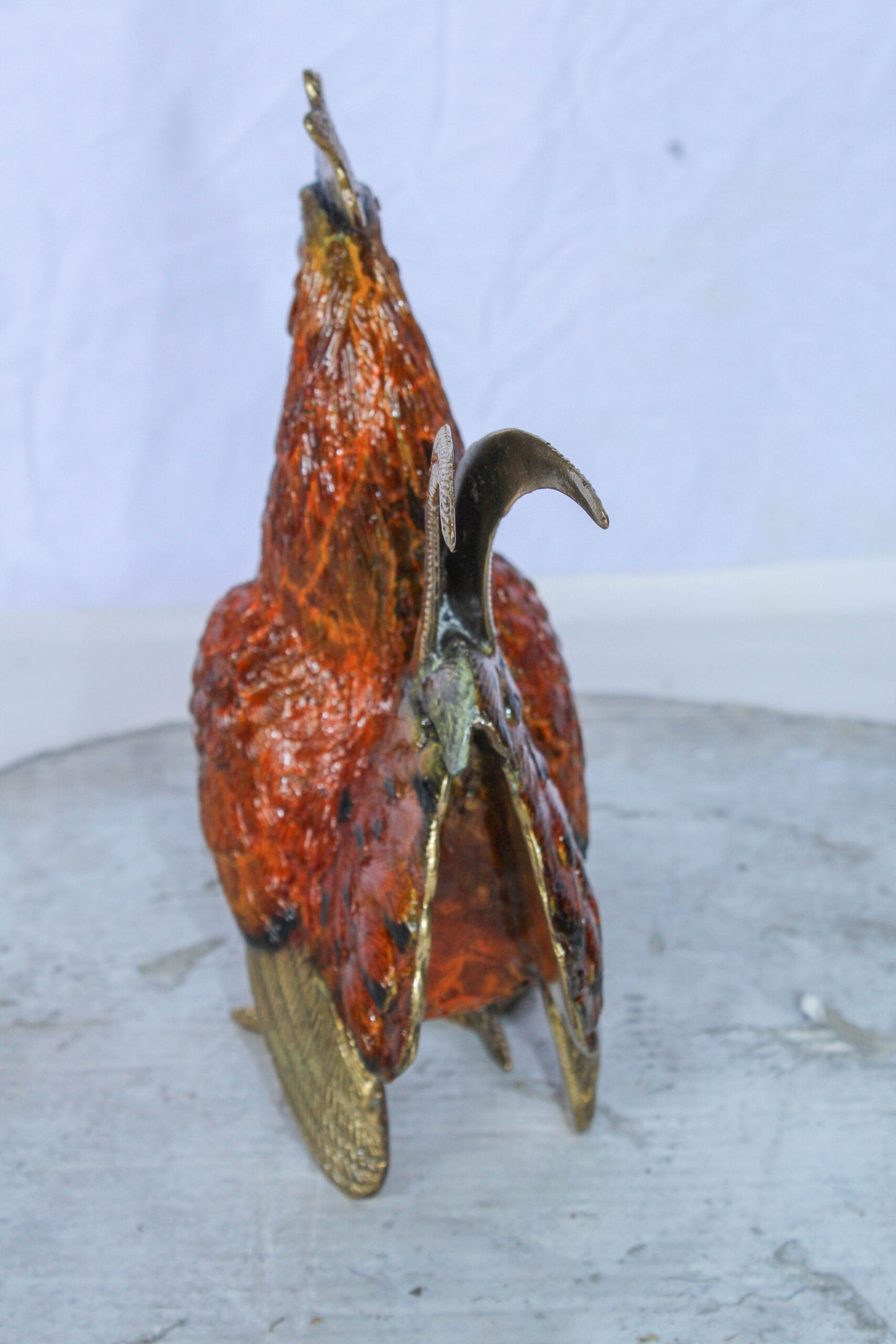 Decorative Bronze Rooster Statue with Red Enamel Finish 9" x 5" x 12"H