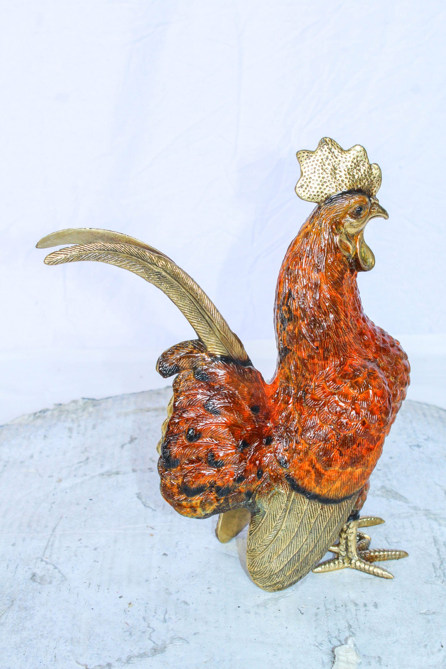 Decorative Bronze Rooster Statue with Red Enamel Finish 9" x 5" x 12"H